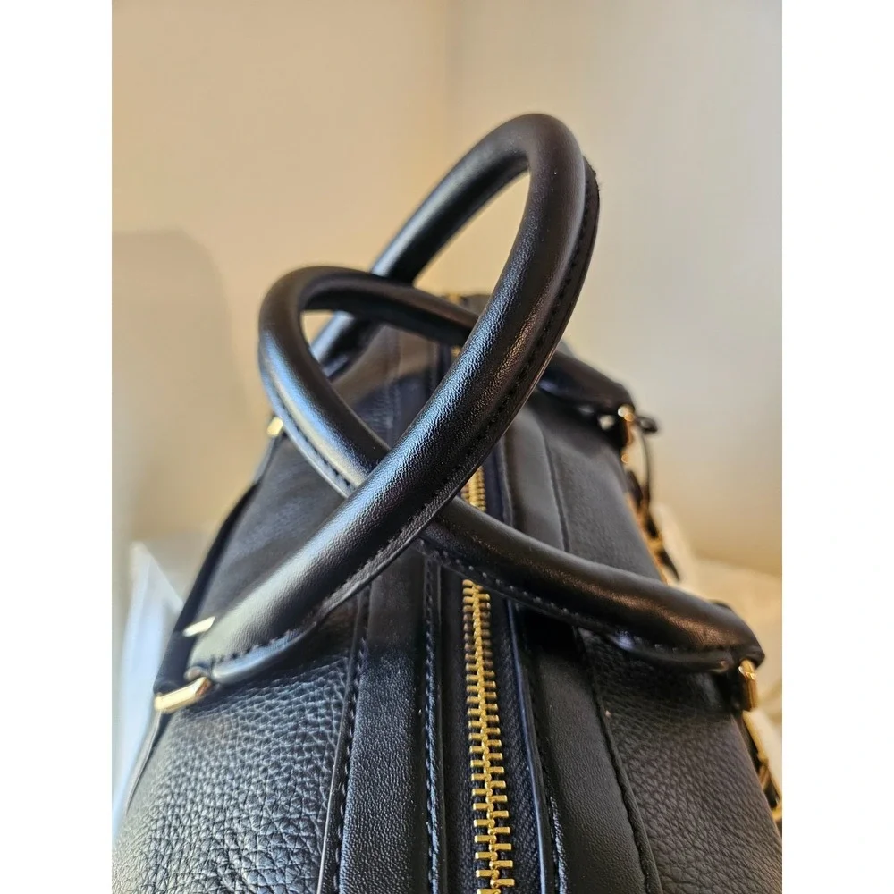 Michael Kors Medium Bedford Black/Gold Pebbled‎ Leather Duffle Satchel Crossbody
